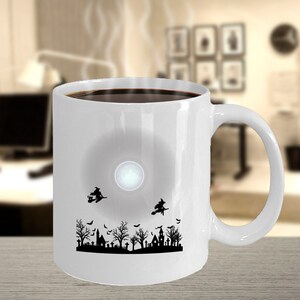 Witches Mug Witch Flying on Broomstick Witch Gifts for Witches Halloween Mug Halloween Gifts Spooky Halloween Village Mug Scary Cemetery Mug