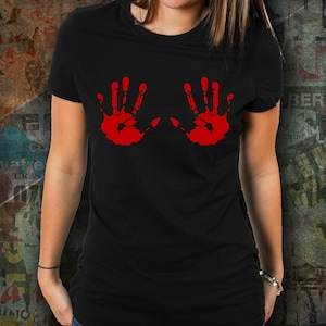 Bloody Handprints Boob Gift Bloody Handprint T-shirt Halloween Gift for Halloween T-shirt Funny Gag Gift Inappropriate Mug Boobie T-shirt