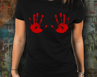 Bloody Handprints Boob Gift Bloody Handprint T-shirt Halloween Gift for Halloween T-shirt Funny Gag Gift Inappropriate Mug Boobie T-shirt