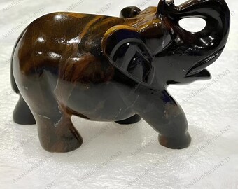 Handcrafted Tiger Eye Stone Elephant sculpture, Home Decor Figurines, Natural Stone Gifts, Marble Inlay showpiece, Indian Handicraft