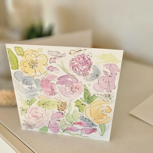 Original Art Hand-Painted  Watercolour Boho Flowers Handmade Birthday Any Occasion Greetings Card Wall  Artwork