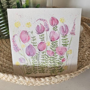 Hand-Painted Watercolour Flower Card: Original Floral Art (5.5x5.5in)