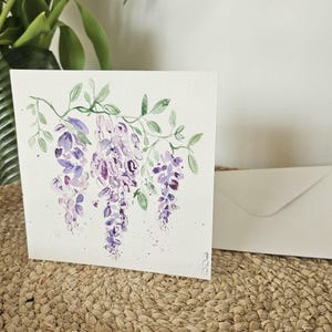 Original Art Hand-Painted  Watercolour Wisteria Flowers Handmade Birthday Any Occasion Greetings Card Wall  Artwork Botanical Painting