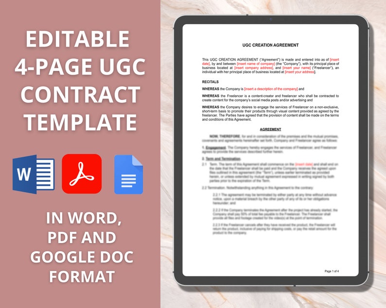 UGC Contract Template Fully Editable UGC Agreement Template Etsy