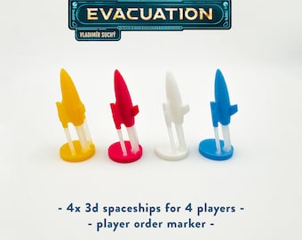 Evacuation – 3D Spaceships Set (4 pcs) - Player Order Marker - Boardgame Upgrade – 3D Print