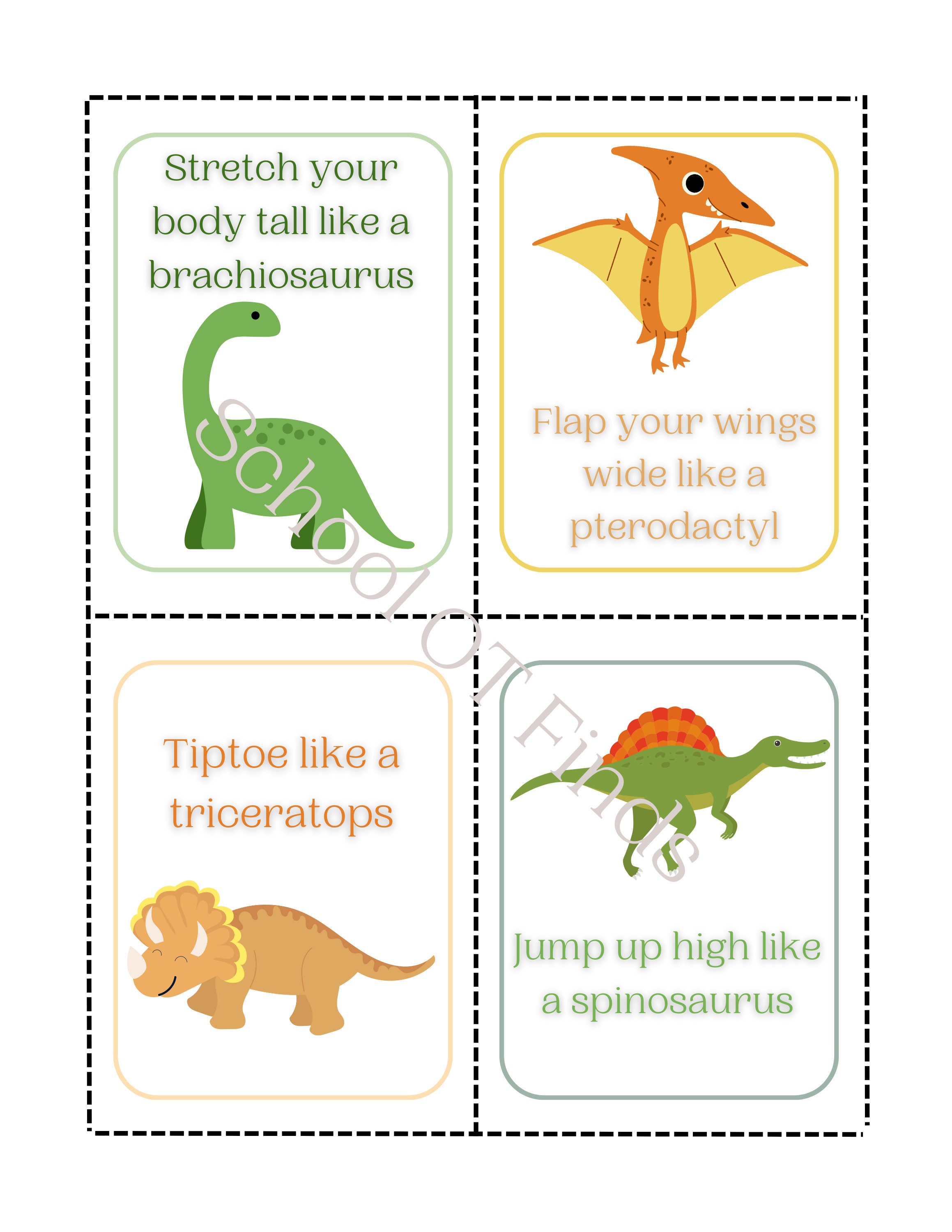 Dinosaurs Movement Cards for Preschool and Brain Break Transition Activity