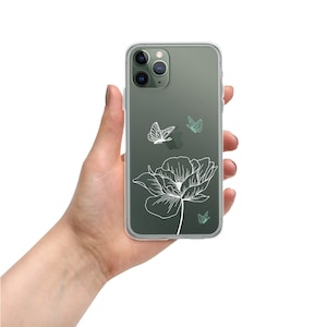 Clear Butterfly and Flower iPhone Case, Case for iPhone 11 12 13 14 XR XS Pro Max Flexible Case Trendy Cute Phone Case Durable Case