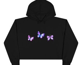 Butterfly Crop Hoodie, Trendy Sweatshirt, Cropped Sweatshirt for Women