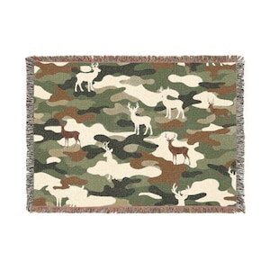 Manta de camuflaje para cabaña / Decoración rústica tejida para cabaña, manta de camuflaje, regalo para él, regalo de caza para papá, regalo para la cueva del hombre imagen 5