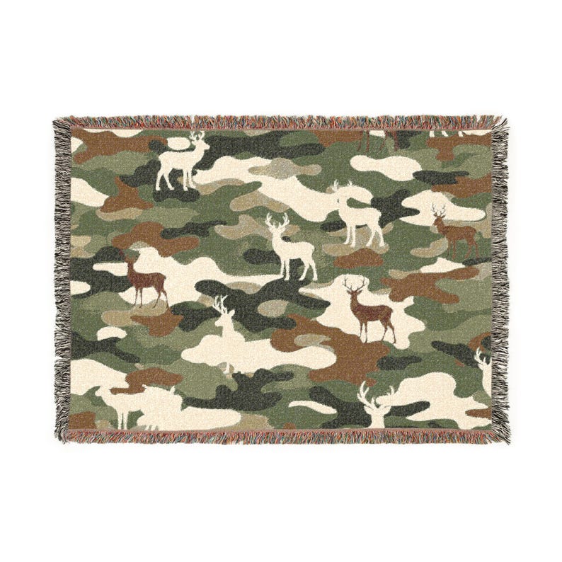 Manta de camuflaje para cabaña / Decoración rústica tejida para cabaña, manta de camuflaje, regalo para él, regalo de caza para papá, regalo para la cueva del hombre imagen 5
