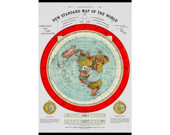 Póster de la Tierra plana con mapa de la Tierra plana, Mapa de Gleason de la Tierra plana, Póster de Gleason, Artículos de la Tierra plana, Terraplanista, Regalo de la Tierra plana