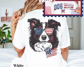 Patriotic Dog Mom Border Collie T-shirt, Collie Mom, Dog Lover Shirt, Dog Owner Gift, American Flag Dog Tshirt Americana Gift for her
