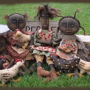 Primitive Farm Dolls E-PATTERN, Henpecked Ladies