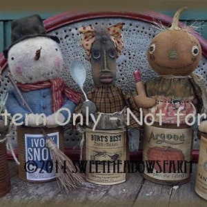 Primitive Snowman Pumpkin Doll Stump Doll Cans E-PATTERN