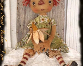 Primitive E-PATTERN Raggedy Doll Posey Ann with Daisy Flower