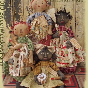 Primitive Kitchen Help Raggedies and Bag Doll E-PATTERN