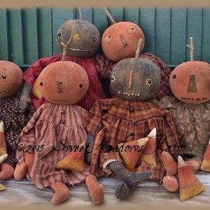 Country Pumpkins  Primitive Dolls and Candy Corn ornies E-PATTERN