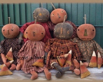 Country Pumpkins  Primitive Dolls and Candy Corn ornies E-PATTERN