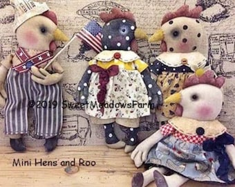Mini Hens and Roo, Rooster and Chickens Primitive E-PATTERN