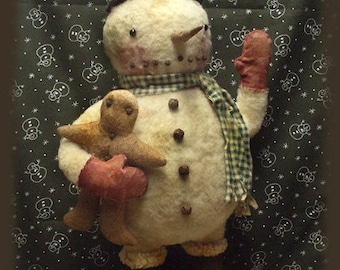 Primitive Fat Round Head Snowman and Lil Ornie