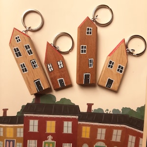 House keyrings/cottage home keyring/little wooden house keychain.