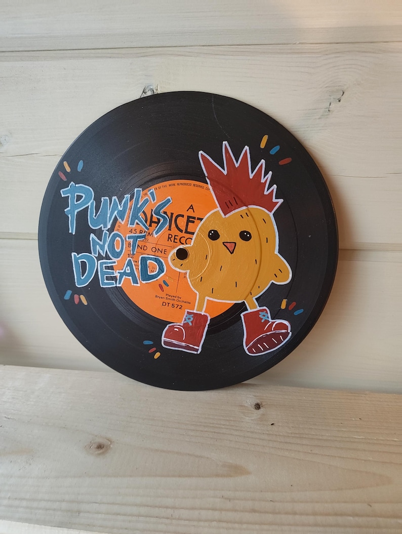 Hand Painted Vinyl Record Art - Punks Not Dead - 7 Inch Vintage Record ...