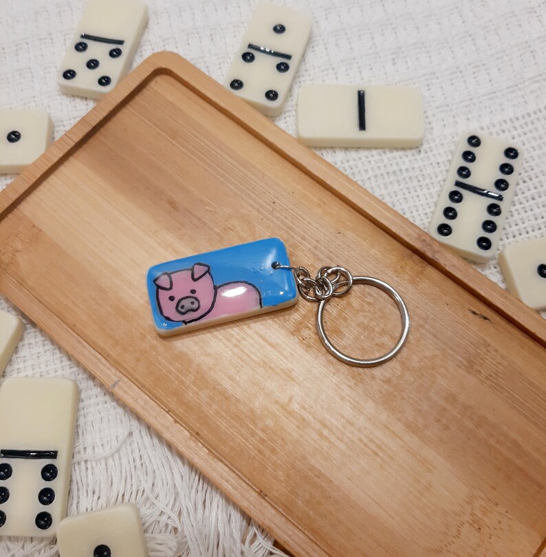 Handmade Domino Dog Keychain: Illustrated Pet Keycharm, Customizable - Etsy