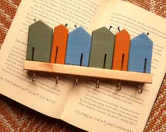 Handmade Wooden House Key Holder: Colorful Cottage Wall Hooks