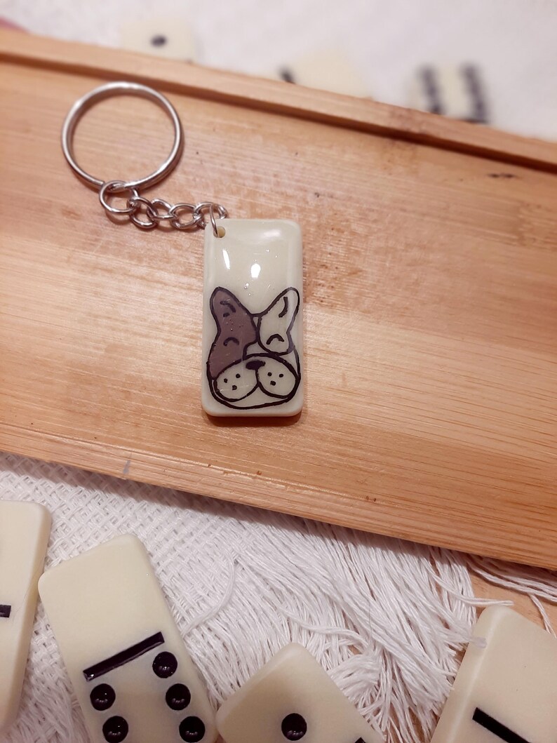 Handmade Domino Dog Keychain: Illustrated Pet Keycharm, Customizable - Etsy