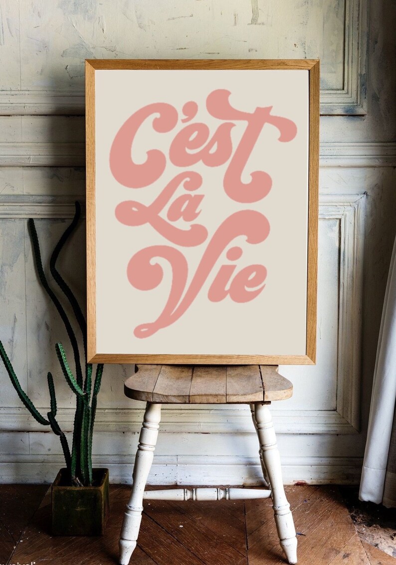 C'est La Vie Wall Print, Retro Wall Decor, Digital Download Print