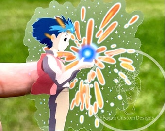 Howl meeting Calcifer haciendo un trato mágico anime aullidos castillo en movimiento impermeable pegatina transparente resistente a la intemperie