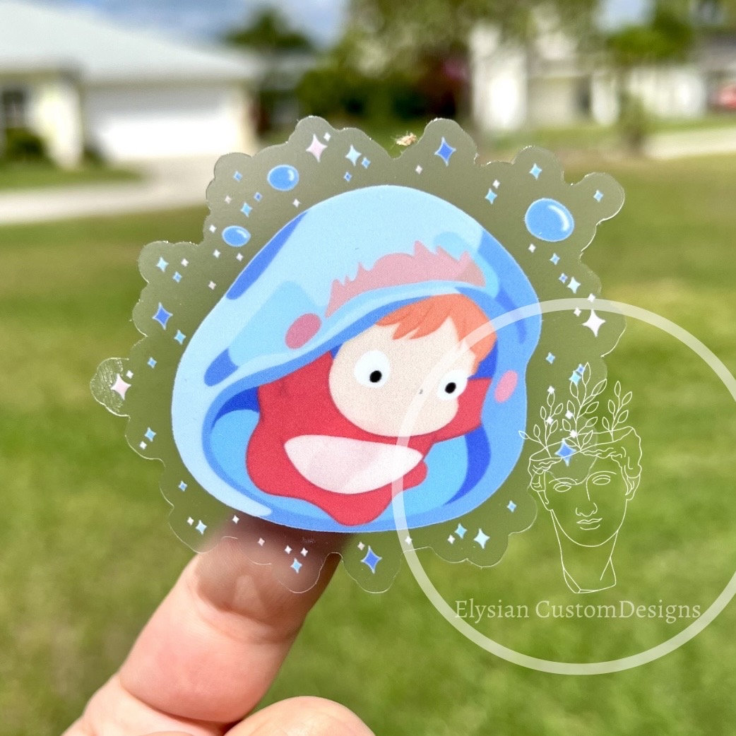 Linda medusa flotante Ponyo escena de apertura pegatina transparente impermeable