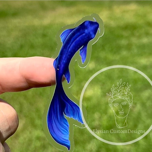 Blue Koi Fish swimming waterproof transparent sticker