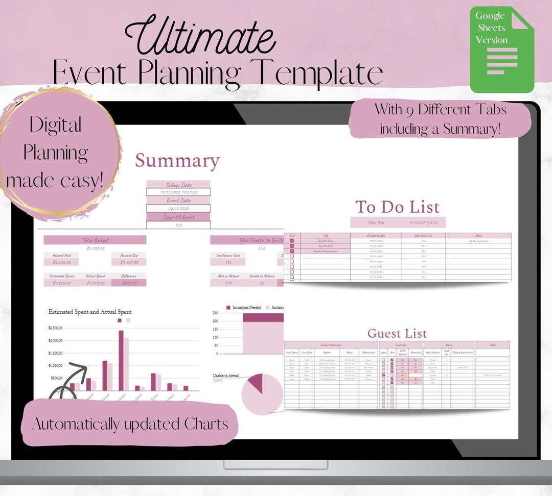 Event Planner Google Sheet Party Planner Template Guest Etsy