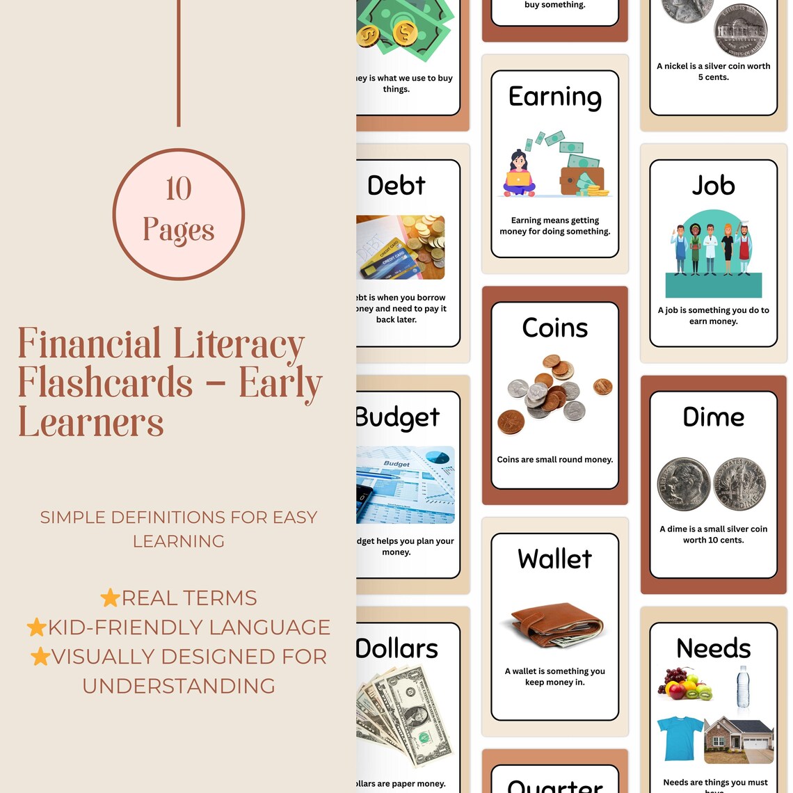 Financial Literacy Flashcards for Kids – Early Learner Set | Money ...