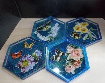 Custom Made Hexagonal or square coasters - 2 or 4 packs ! - please read description