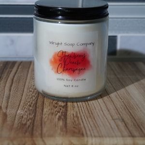 Strawberry peach Champagne Candle** 100% Soy Wax** Hand poured** gift**self care