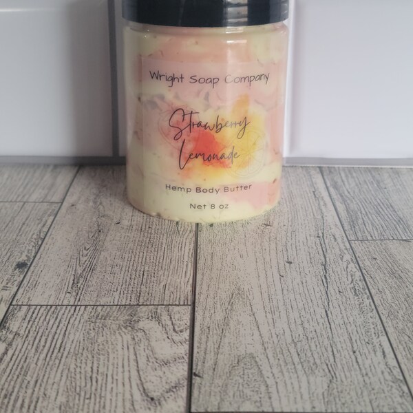 Strawberry Lemonade Hemp Body Butter, Gift for Her, Dry Skin, Soothing Moisture Cream, Coconut Free