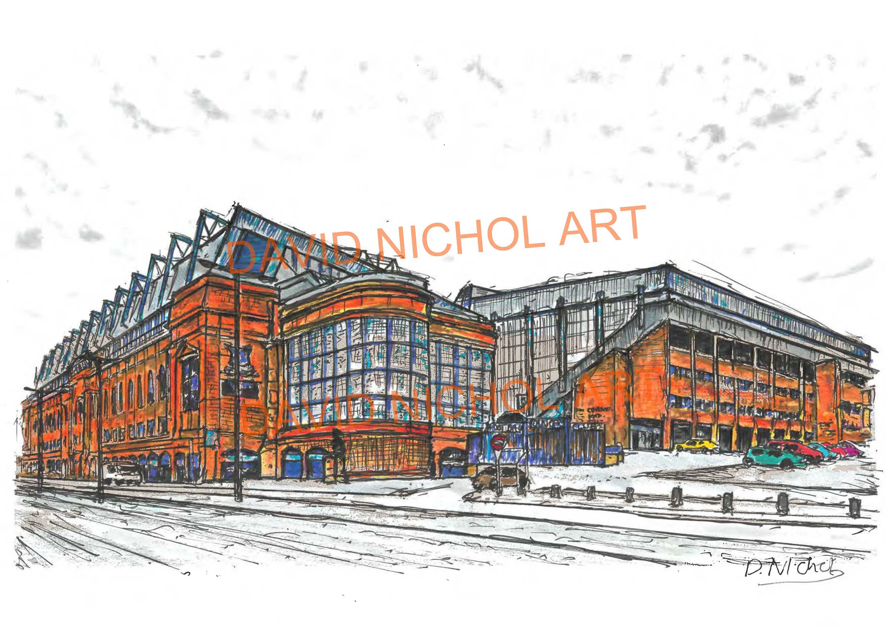 Ibrox Stadium front print - colour
