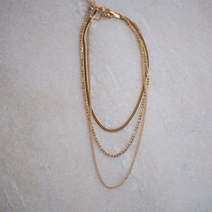 3 Piece Layered Snake Chain Set 18k Gold Plated Stainless Steel Waterproof Anti-Tarnish Jewelry Gift for Her Trendy Minimalist Necklace