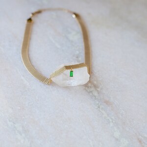 Emerald Green Cubic Zirconia Snake Chain Choker Necklace Minimalist 18k Gold Plated Stainless Steel Waterproof Anti-Tarnish Jewelry Gift
