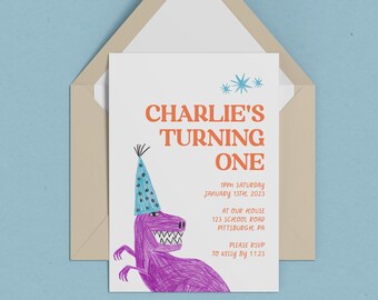DINO BIRTHDAY Dinosaur Birthday Invitation, Dino First Birthday Invite Printable, Boy First Birthday Invitation