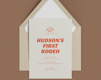 FIRST RODEO 1st Rodeo Birthday Invitation, Cowboy Birthday Invite Printable, First Birthday Invitation