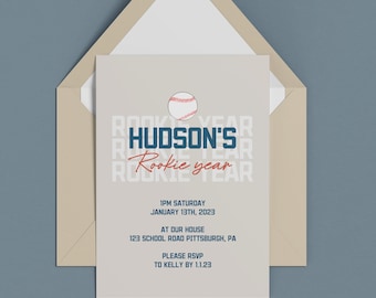 ROOKIE YEAR Rookie of the Year Birthday Invitation, Baseball First Birthday Invite Printable, Boy First Birthday Invitation