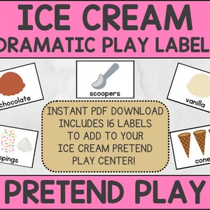 ICE CREAM SHOP Dramatic Play Center Labels for Pretend Play | Spring, Summer | Preschool, Early Childhood, Daycare, Toddlers, Elementary