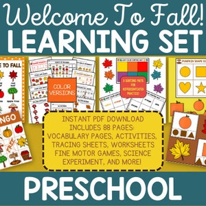 WELCOME TO FALL Learning Activities and Worksheet Set with Learning Games and Fine  Motor Skills for Toddlers Preschool, Pre-K, Kindergarten