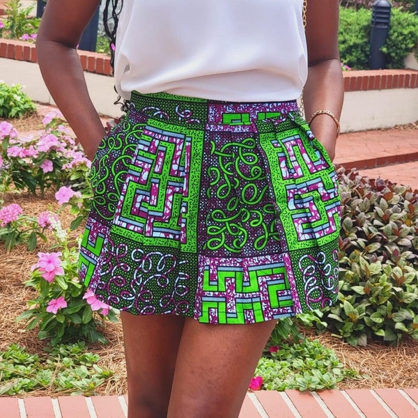 Ankara Skirt Dashiki Print Authentic African Wax High Waist Pleated Maxi Skirt, Midi Skirt, African Fashion, Women Clothing, Short Skirt