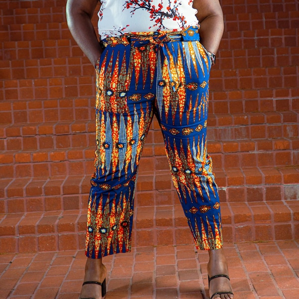 African Print Jogger Pants | High Waist Pants | Jogger Pants| Tie-hem|Wax Print Trousers | African Outfits For Women | Multicolor Pants