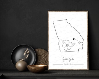 Georgia with State Flower & Bee DIGITAL ART