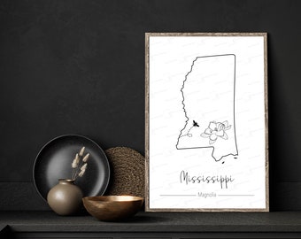 Mississippi with State Flower & Bee DIGITAL ART